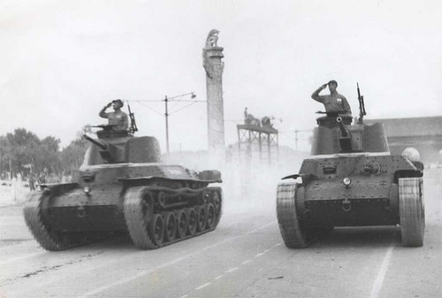 Pair of Chi-Ha Shinhoto tanks on parade, Tiananmen Square, 1st October 1949