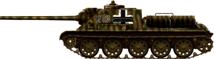 Captured SU-85s in German service (BeutePanzerjäger SU-85 748(r)) were not uncommon in 1943-44. Many such vehicles were disabled and evacuated by their crews, then towed and repaired by the Wehrmacht, which tried to replace depleted units
