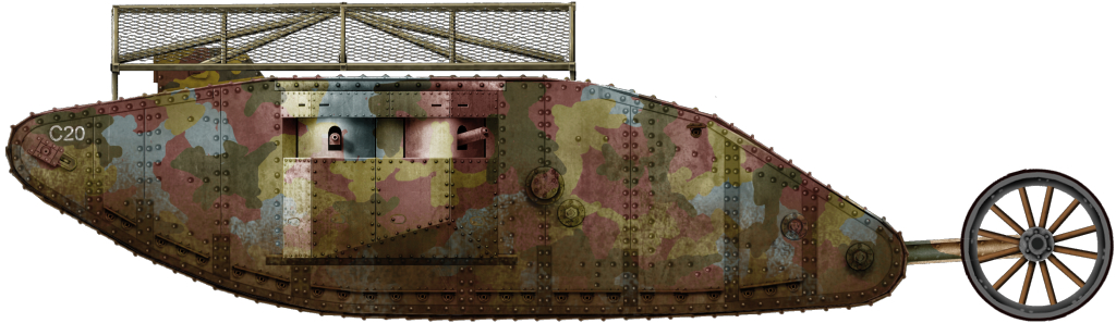 Mark I Female tank No.523, C20 under the command of Lieutenant MacPherson, C Company, Section 4,  Heavy Section Machine Gun Corps (HSMGC)