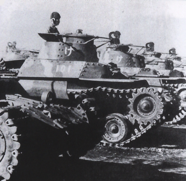 A Shi-Ki command tank amidst a company of Chi-Ha tanks.