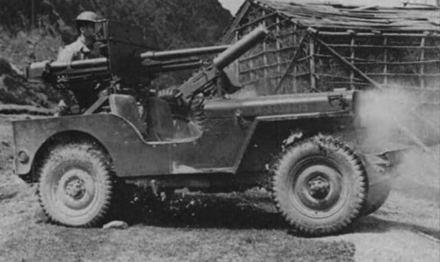Early tests performed with an M3A1 mount on a standard Ford GP showed the vehicle could not take the recoil stess. The experiment was abandoned for a sturdier platform - Source: Weapons of Patton's armies, p.118