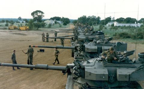 Olifant Mk.1 from F-Squadron preparing for Ops Hooper, Angola 1987