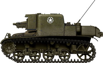 The T18 Howitzer Motor Carriage in olive green livery, complete with a white star decal on the side of the casemate. Original M3 ‘Stuart’ illustration by David Bocquelet. Modified by Freezer.