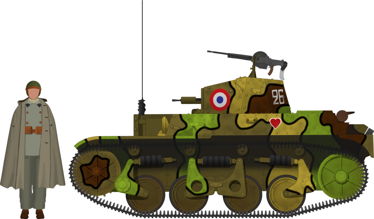 AMR 35, equipped with the AVIS-1 turret (Batignolles-Châtillon) and the 7.5 mm (0.295 in) Reibel Châtellerault MAC31 machine gun. Illustration: Hadrien Barthélemy.