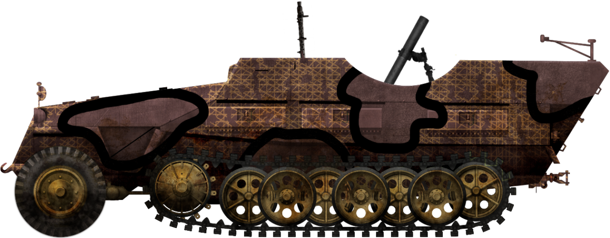 Sd.Kfz 251 Ausf.D mit Zwilling 12 cm Granatwerfer 42. Illustration by Godzilla.