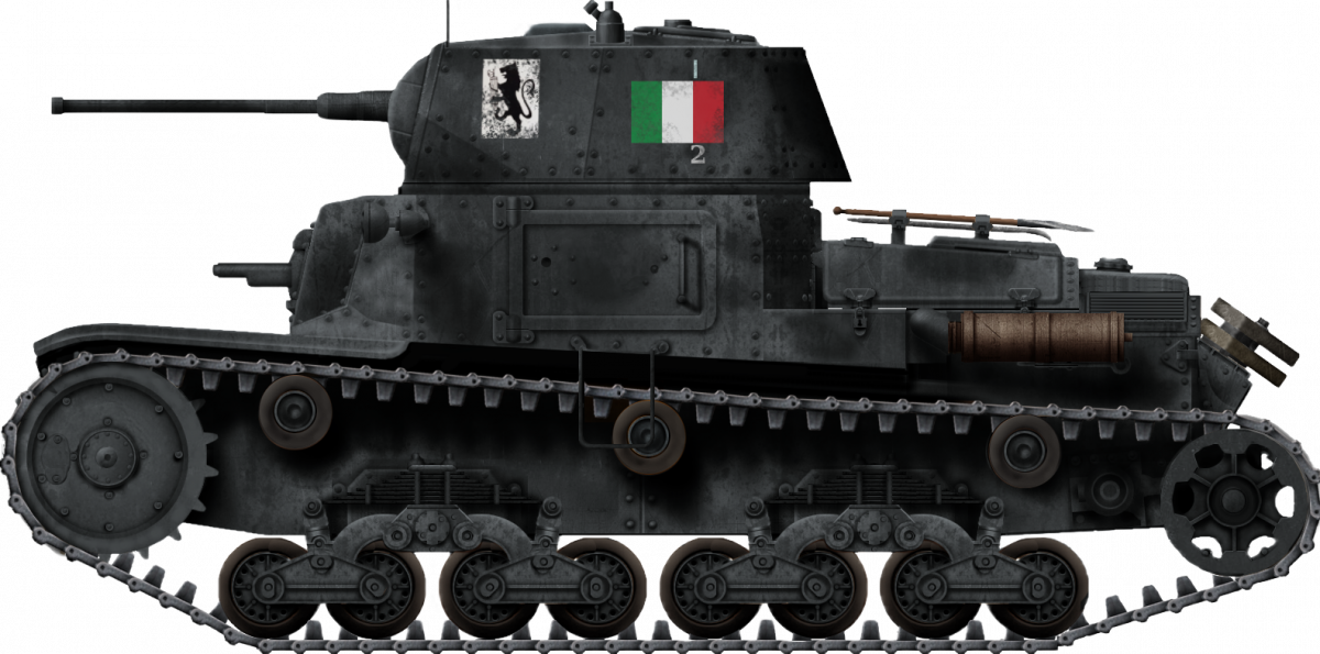 Carro Armato M13/40 of IIa Serie. It was the 2nd tank of the I Squadrone Carri M of the Gruppo Corazzato 'Leoncello' in early 1945. Illustration made by Godzila.