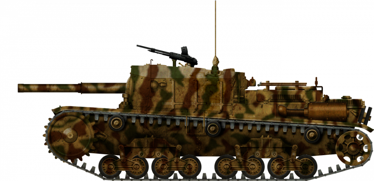 Semovente M42M da 75/34 in Continentale camouflage. Illustration made by Godzila.