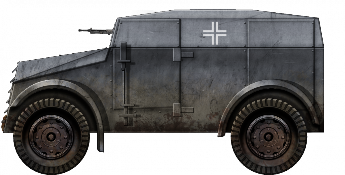 Improvised Armored Car based on the Morris CS8 in Germany Service. Illustrations by the illustrious Godzilla funded by our Patreon Campaign.