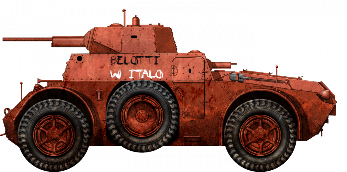 Autoblinda AB43 with main armament of the 81ª Brigata Garibaldi Volante 'Silvio Loss' used during the Great Partisan Insurrection. Illustration done by Godzilla, funded by our Patreon campaign Sources.