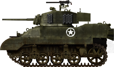 M5A1 with partial skirts and extra rear basket, 1944.