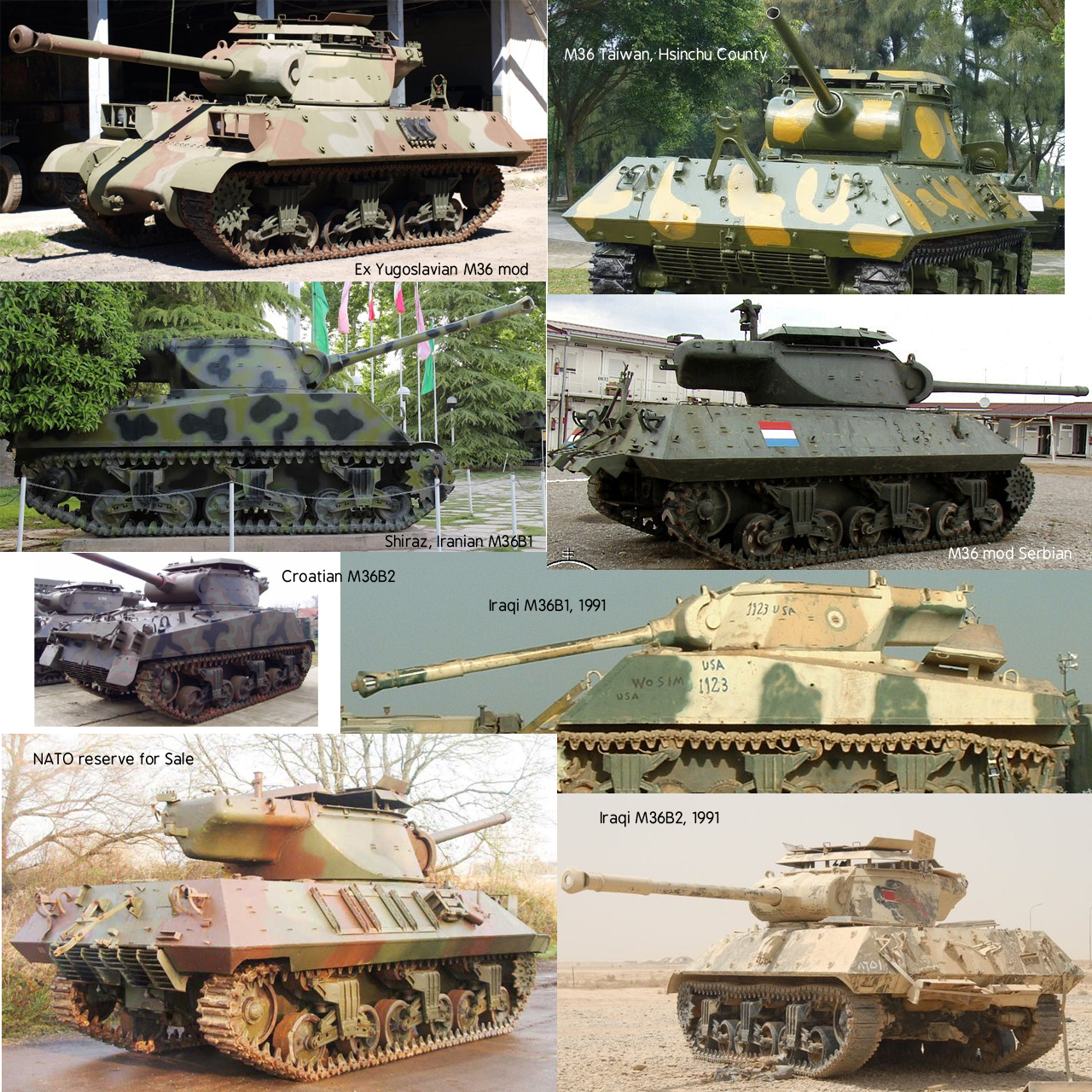 Various references from the web, for modellers inspiration: M36 and M36B1 and B2 from Yugoslavia, Croatia or Bosnia, Serbia, Taiwan, Iran, and Iraq.