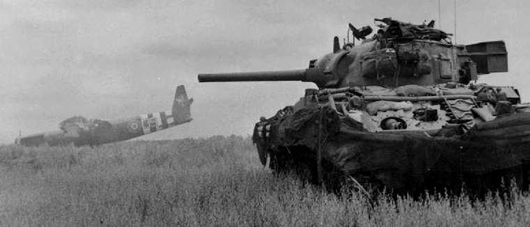 British or Canadian Sherman III at Ranville, Normandy, june 1944