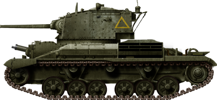 A.10 Cruiser Mk.II in early configuration, with three .303 (7.62 mm) Vickers liquid-cooled machine-guns.