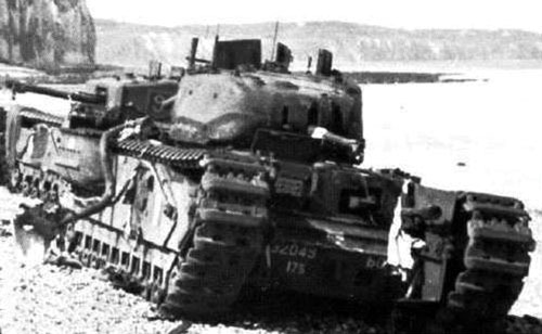 Churchill Oke (experimental flame-thrower version), abandoned at Dieppe.
