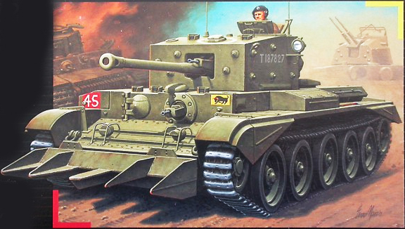 Artist impression of a Cromwell with hedgerow cutters, Revell boxart