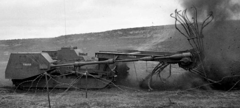 Experimental mine-flail Matilda Baron during tests