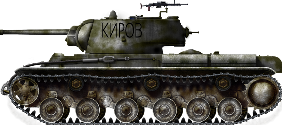 KV-1 model 1942, unknown unit, Finnish front, March 1942. Notice the DT 7.62 mm (0.3 in) machine-gun AA mount and the faded white paint.