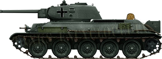 Panzerkampfwagen T-34(r), with the dunkelgrau livery. Ukraine, Panzergruppe South, spring 1942.