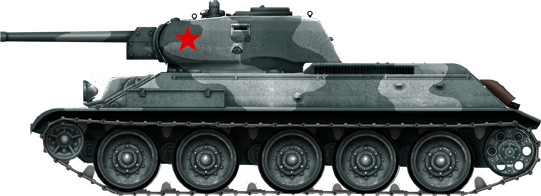 A T-34/76 model 1941 with a very unusual two-tone winter livery of the Soviet Red Guards, in the fall of 1941 (note the new F-34 76 mm gun).