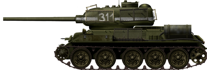 T-34-85 Model 1944, rounded turret model, with additional protection against Panzerfausts, Southern Berlin sector, May 1945