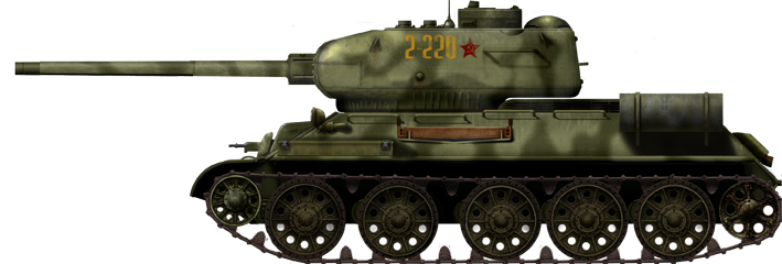 T-34-85 Model 1944 with curved mudguards, unidentified unit, with a rare improvised camouflage