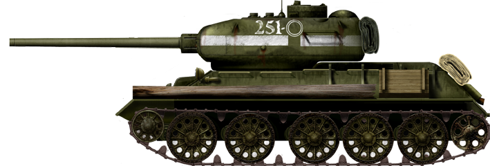 T-34-85 model 1944, sporting improvised wooden protection, Western Prussia, March 1945