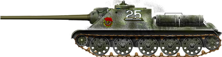 A SU-85 with a provisional white livery in February 1944. In some cases, just like the T-34, shortages of rubber bands meant that some tanks were offered full metal wheels - a provisional measure which lasted long.